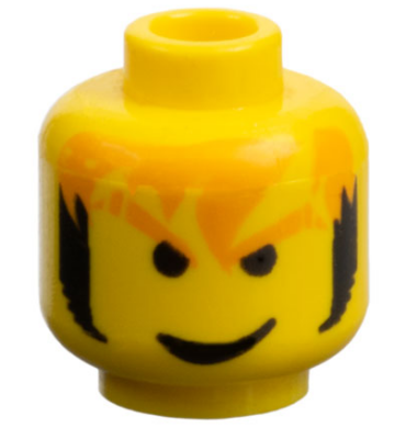 3626px90 - Minifigure, Head Male Orange Eyebrows and Messy Hair, Black Sideburns, Smirk Pattern