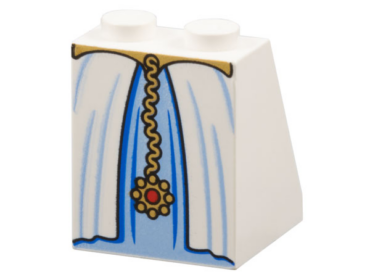 3678bpb014 - Slope 65 2 x 2 x 2 with Bottom Tube with Minifigure Dress / Skirt / Robe, Layered with Bright Light Blue Panel, Gold Belt and Pendant Pattern