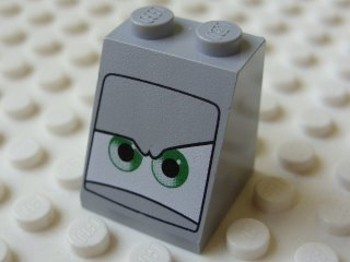 3678bpb031 - Slope 65 2 x 2 x 2 with Bottom Tube with Green Eyes on White Background Pattern