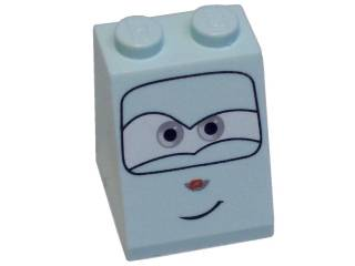3678bpb034 - Slope 65 2 x 2 x 2 with Bottom Tube with Gray Eyes and Crooked Smile Pattern