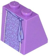 3678bpb079 - Slope 65 2 x 2 x 2 with Bottom Tube with Minifigure Dress / Skirt / Robe, Lavender Embroidered with Belt Pattern