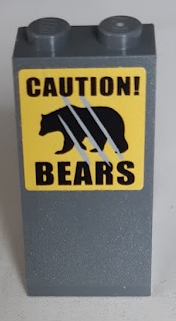 3684cpb033 - Slope 75 2 x 2 x 3 - Solid Studs with Black 'CAUTION!', 'BEARS' and Black Bear with Claw Scratch Marks Pattern (Sticker) - Set 60188
