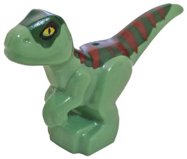 37829pb09 - Dinosaur Baby Standing with Dark Green Back, Dark Red Stripes, and Yellow Eyes Pattern