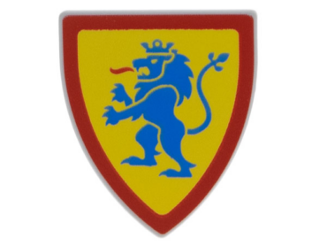 3846pb062 - Minifigure, Shield Triangular with Blue Lion Standing with Raised Foot on Yellow Background with Red Border Pattern