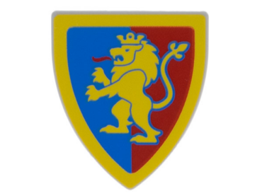 3846pb063 - Minifigure, Shield Triangular with Yellow Lion with Raised Foot on Blue and Red Background with Border Pattern