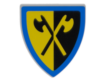 3846pb066 - Minifigure, Shield Triangular with Yellow and Black Crossed Halberds and Blue Border Pattern