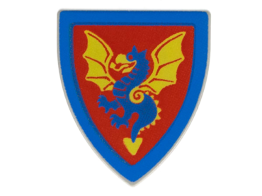3846px10 - Minifigure, Shield Triangular with Blue and Yellow Dragon on Red Background Pattern