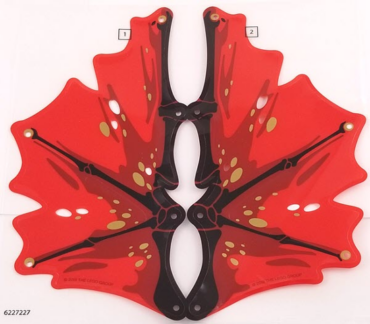 38765 - Plastic Wing Dragon with Black Spines, Dark Red Splotches, and Gold Ovals on Red Background Pattern, Sheet of 2