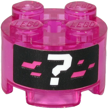 3941pb29 - Brick, Round 2 x 2 with Axle Hole with White Question Mark and Dark Pink Pixels on Black Background Pattern (Sticker) - Set 71710