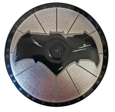 3960pb035 - Dish 4 x 4 Inverted (Radar) with Solid Stud with Black Bat on Silver Background Batman Logo (Bat Signal) Pattern