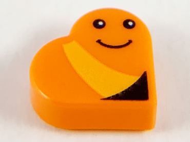 39739pb04 - Tile, Round 1 x 1 Heart with Worm, Bright Light Orange Stripe, Black Eyes and Smile Pattern (Sesame Street Slimey)