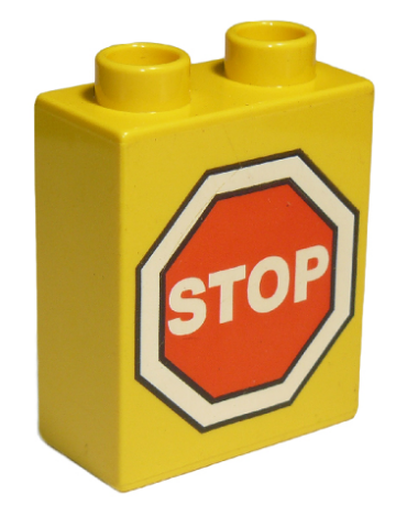 4066pb009 - Duplo, Brick 1 x 2 x 2 with Road Sign Stop Pattern