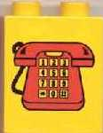4066pb100 - Duplo, Brick 1 x 2 x 2 with Red Telephone with Yellow Buttons Pattern