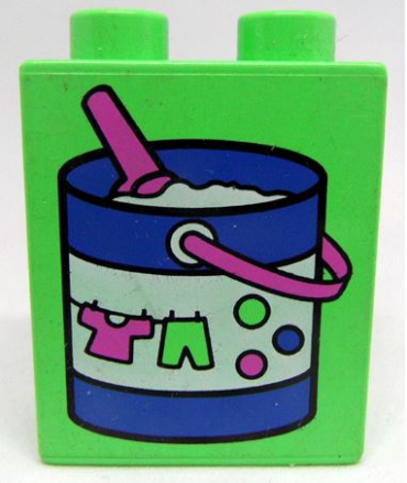 4066pb285 - Duplo, Brick 1 x 2 x 2 with Laundry Pail with Clothes and Pink Scoop Pattern