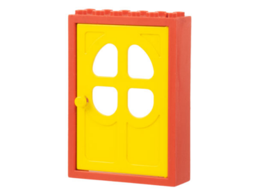 4071c01 - Door, Frame 2 x 6 x 7 with Yellow Fabuland Door 1 x 6 x 7 with Round Pane in 4 Sections (4071 / 4072)