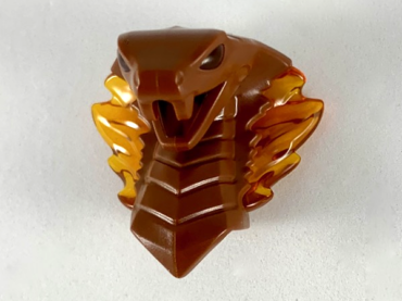 41201pb01 - Minifigure, Head, Modified Snake, Cobra with Open Mouth with Molded Trans-Orange Eyes, Tongue, and Flames on Open Hood Pattern