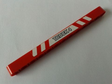 41239pb006 - Technic, Liftarm Thick 1 x 13 with 'TRUCK 4' in Red and White Danger Stripes Pattern (Sticker) - Set 8289
