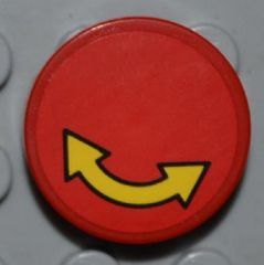 4150pb085 - Tile, Round 2 x 2 with Black Outlined Yellow Curved Arrow Double on Red Background Pattern (Sticker) - Set 4645