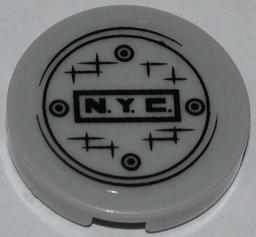 4150pb131 - Tile, Round 2 x 2 with 'N.Y.C.' and Manhole Cover Pattern (Sticker) - Set 79103
