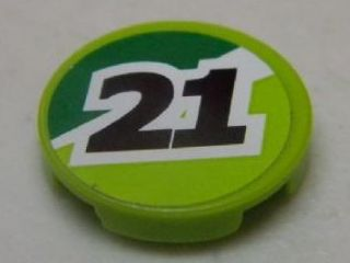 4150pb155 - Tile, Round 2 x 2 with Black '21' on Green and Lime Background Pattern (Sticker) - Set 8896