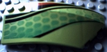 41749px2 - Wedge 8 x 3 x 2 Open Right with Red and Black Stripes and Green Scales Pattern