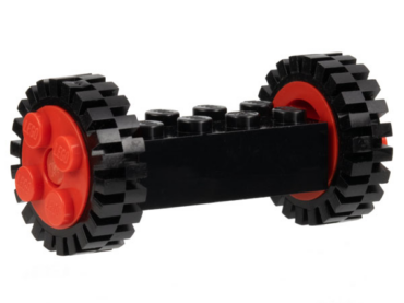 4180c02assy1 - Brick, Modified 2 x 4 with Red Wheels FreeStyle and Red Pins with 2 Black Tire 24mm D. x 8mm Offset Tread - Interior Ridges (4180c02 / 3483)