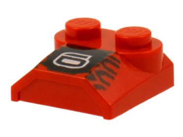 41855pb04 - Slope, Curved 2 x 2 x 2/3 with 2 Studs and Curved Sides, Lip End with '6' and Black Tire Tread Pattern