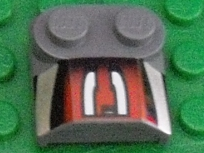 41855pb09 - Slope, Curved 2 x 2 x 2/3 with 2 Studs and Curved Sides, Lip End with Silver/Black/Red Number 3 Left Half Pattern