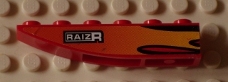 42023pb005L - Slope, Curved 6 x 1 Inverted with Orange and Yellow Marbled Flames and 'RAIZR' Pattern Model Left Side (Sticker) - Set 8897
