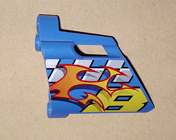 44353pb03 - Technic, Panel Fairing #23 Large Short, Small Hole, Side B with Yellow Number 8, Flames, and Checkered Pattern (Sticker) - Set 8646