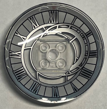 44375bpb11 - Dish 6 x 6 Inverted (Radar) - Solid Studs with Asymmetrical Clock Face with Roman Numerals and Red Triangle Pattern