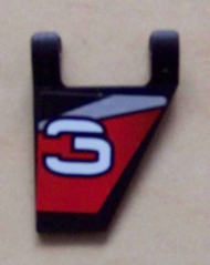 44676pb003R - Flag 2 x 2 Trapezoid with White Stylized Number 3 on Black, Red, and Silver Background Pattern Model Right Side (Sticker) - Set 8381