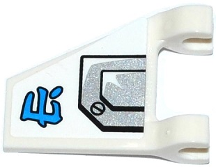 44676pb028L - Flag 2 x 2 Trapezoid with Silver Armor Plate, Blue Ninjago Logogram 'Ice' Pattern Model Left Side (Sticker) - Set 70737