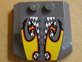 45677pb033 - Wedge 4 x 4 x 2/3 Triple Curved with Yellow Flames over Checkered Pattern (Sticker) - Set 8134