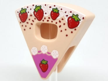 45755pb04 - Minifigure, Headgear Head Cover, Costume Wedge Slice with Cake with Strawberries, White Cream, and Dark Pink Frosting Pattern (BAM)