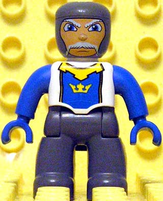 47394pb055 - Duplo Figure Lego Ville, Male Castle, Dark Bluish Gray Legs, White Chest, Blue Arms, Blue Hands