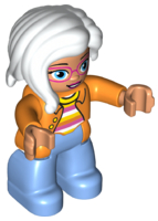 47394pb221 - Duplo Figure Lego Ville, Female, Medium Blue Legs, Orange Jacket, Striped Sweater, White Hair