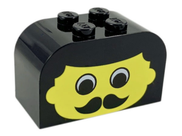 4744px15 - Slope, Curved 4 x 2 x 2 Double with 4 Studs with Yellow Face with Eyes and Moustache Pattern