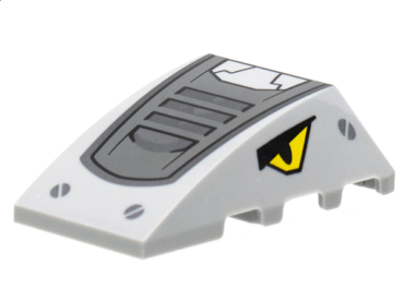 47753pb117 - Wedge 4 x 4 Triple Curved No Studs with Dark Bluish Gray and Silver Armor, Screws, Yellow Eyes Pattern