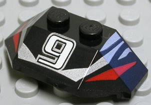 47759px1 - Wedge 2 x 4 Triple with White Number 9 and Red and Silver Stripes Pattern