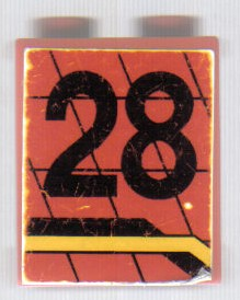 4864apb004R - Panel 1 x 2 x 2 - Solid Studs with Black Number 28 and Angled Black and Yellow Lines Pattern Model Right Side (Sticker) - Set 8808