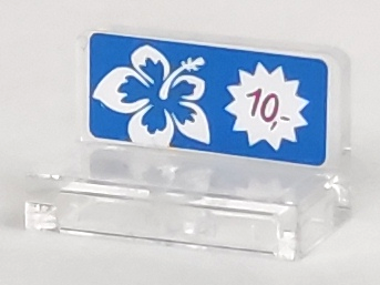 4865pb063 - Panel 1 x 2 x 1 with White Hibiscus Flower and White Starburst on Blue Background, Magenta '10,-' Pattern (Sticker) - Set 41058