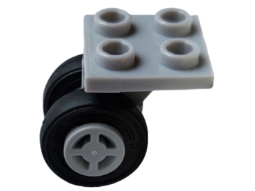 4870c10 - Plate, Modified 2 x 2 Thin with Dual Wheels Holder - Split Pins with Light Bluish Gray Wheels with Slot and Black Tires (4870 / 34337 / 59895)