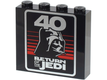 49311pb033 - Brick 1 x 4 x 3 with Silver '40', 'RETURN OF THE JEDI', Darth Vader Helmet and Red Stripes Pattern
