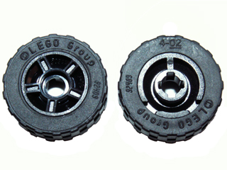 50944c02 - Wheel 11mm D. x 6mm with 5 Spokes with Black Tire 17.5mm D. x 6mm with Shallow Staggered Treads - Band Around Center of Tread (50944 / 92409)
