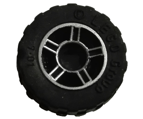 50944pb01c03 - Wheel 11mm D. x 6mm with 5 Spokes with Silver Outline Pattern with Black Tire 17.5mm D. x 6mm with Shallow Staggered Treads (50944pb01 / 42611)