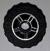 50944pb01c04 - Wheel 11mm D. x 6mm with 5 Spokes with Silver Outline Pattern with Black Tire 17.5mm D. x 6mm with Shallow Staggered Treads - Band (50944pb01 / 92409)