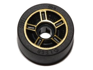 50944pb02c01 - Wheel 11mm D. x 6mm with 5 Spokes with Gold Outline Pattern with Black Tire 14mm D. x 6mm Solid Smooth (50944pb02 / 50945)