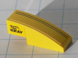 50950pb013 - Slope, Curved 3 x 1 with Two Black Stripes and Red '5' on Top and Black 'Super Fast' and Black 'eRAV' on side Pattern (Stickers) - Set 8122