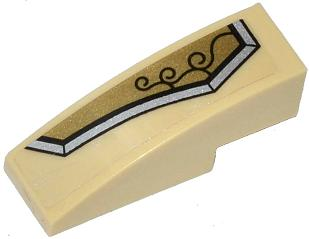 50950pb069L - Slope, Curved 3 x 1 with Gold and Silver Armor Plate with 3 Black Swirls Pattern Model Left Side (Sticker) - Set 70123